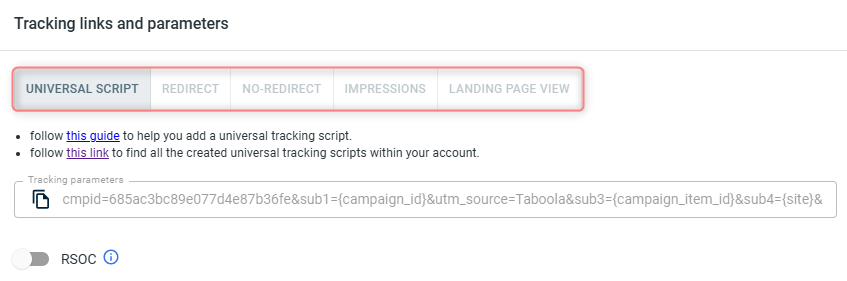 Cópia final das tracking URLs da campanha.
