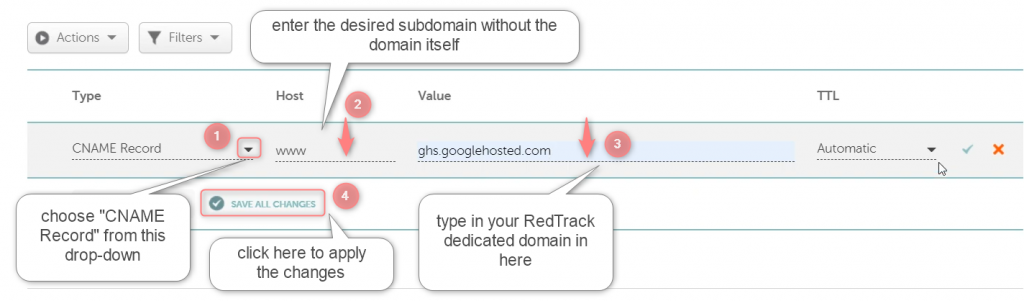 Namecheap — formulário do CNAME completo em Advanced DNS.