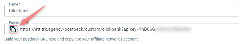 Copiando a Postback URL gerada pelo template (com a API key embutida).