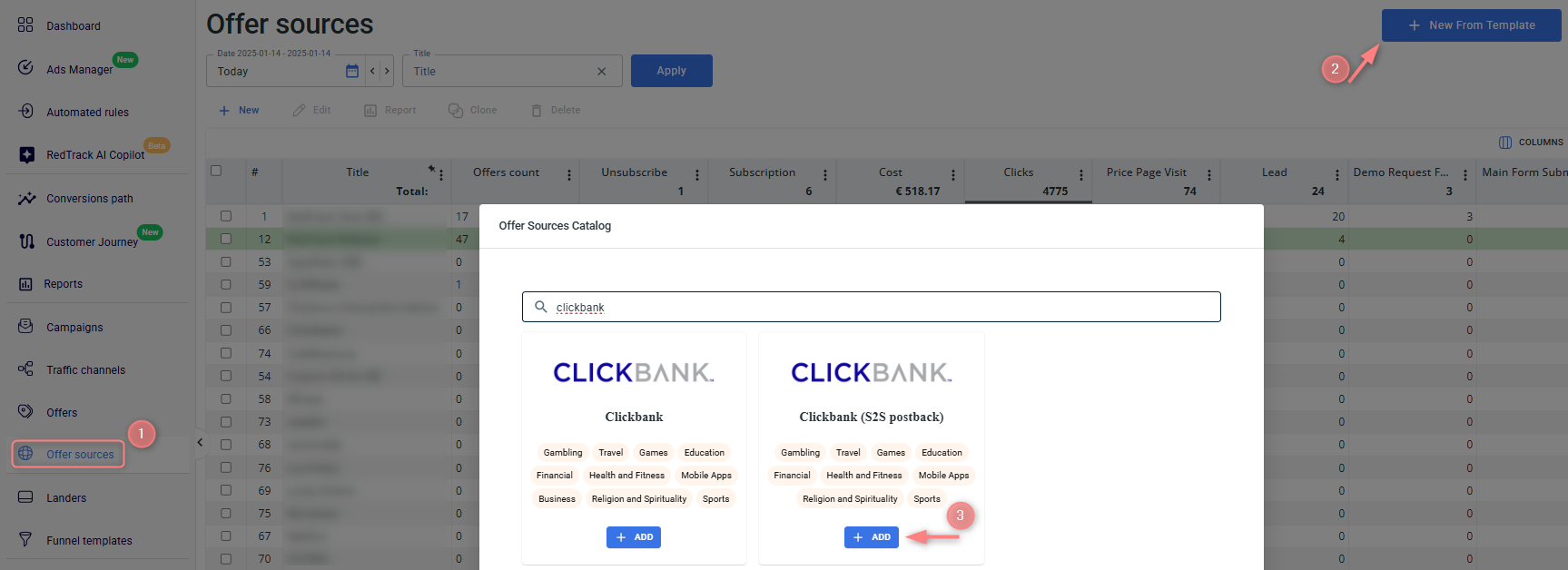 Template Clickbank (S2S postback) em Offer sources.